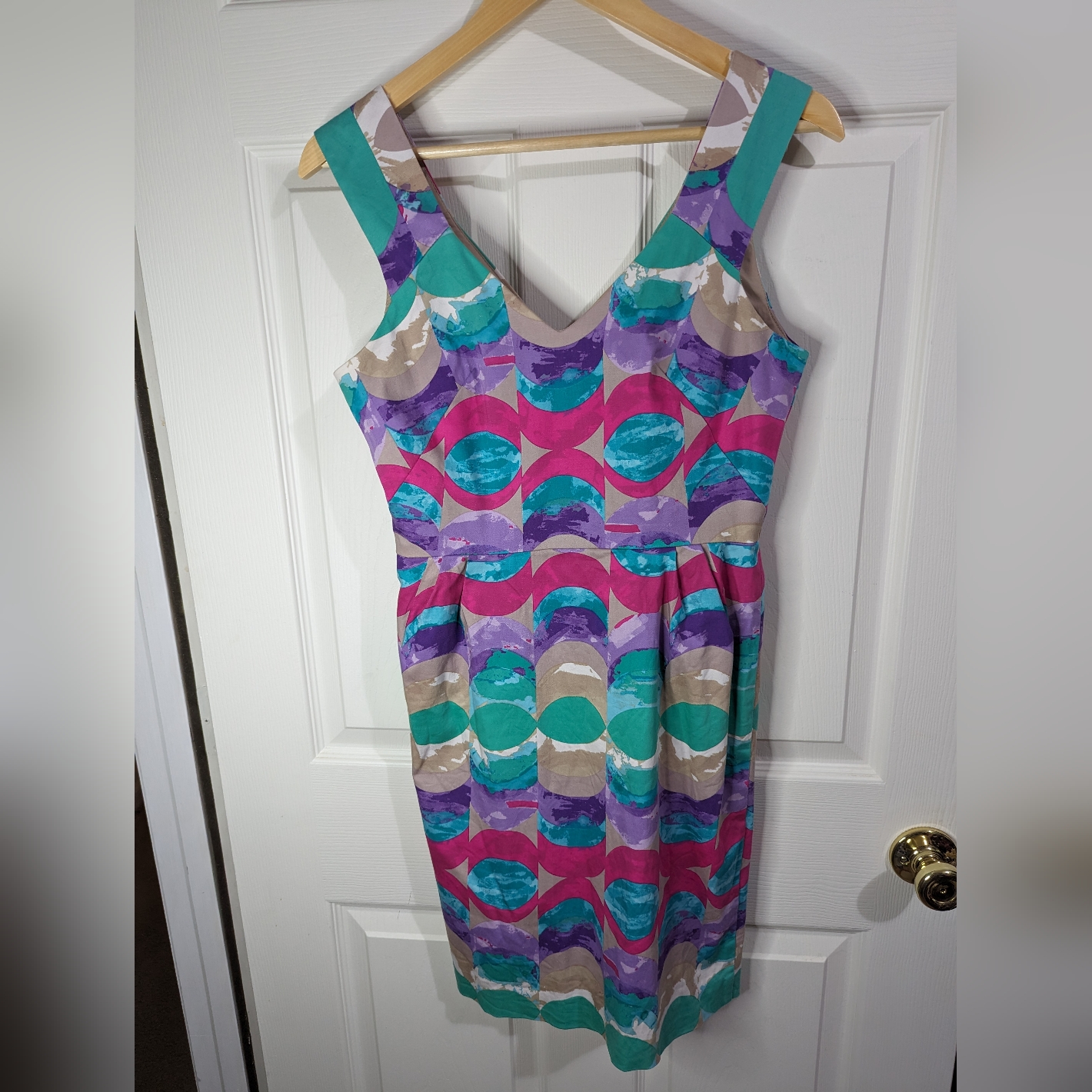Donna Morgan Teal And Pink Watercolor Print Sleeveless Dress Size 6